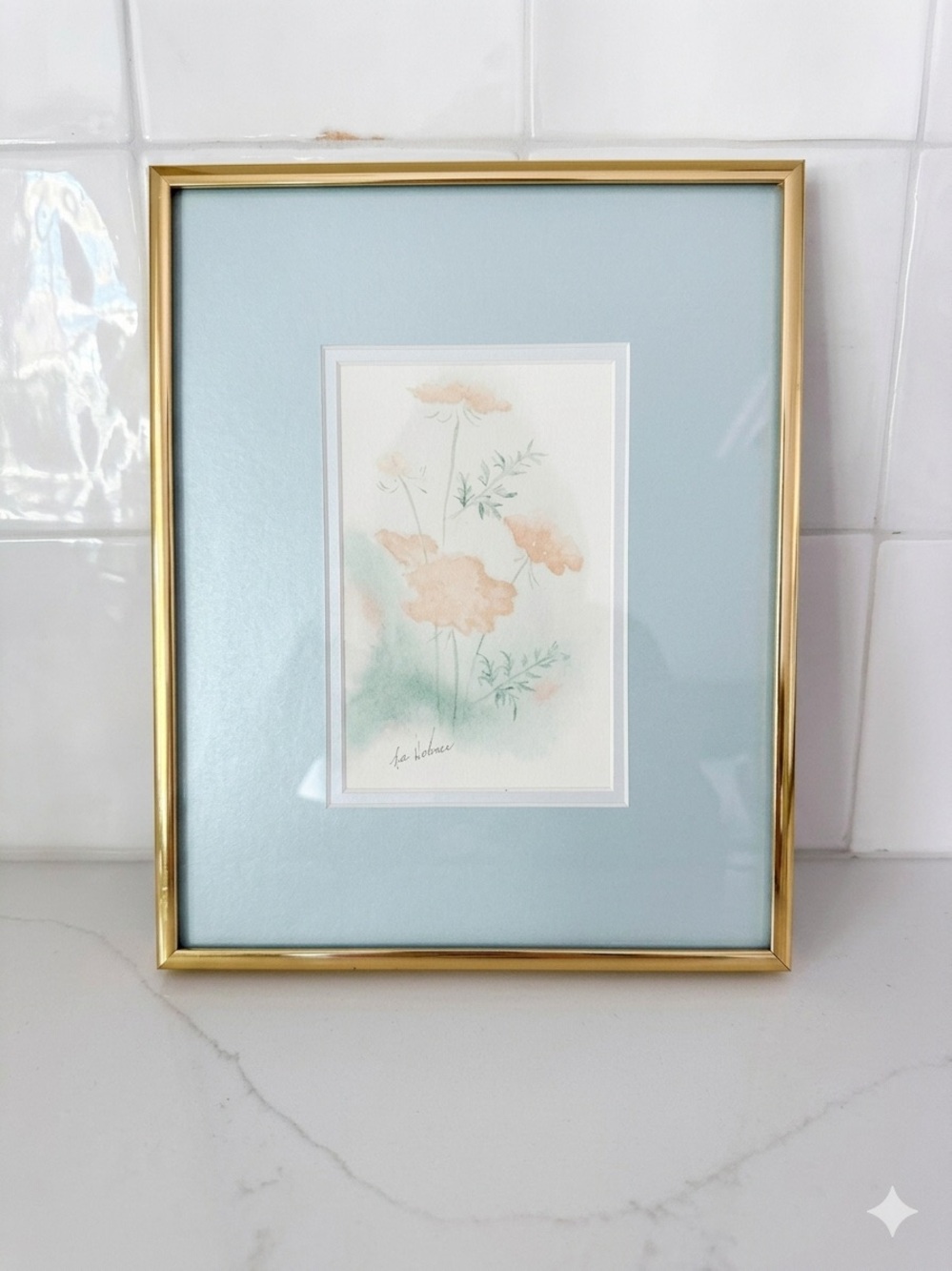 Vintage Framed Floral Watercolor Art - Pastel Botanical Poppies